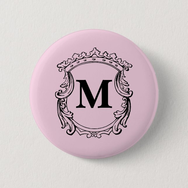 Hellrosa personalisiertes Monogrammwappen Button (Vorderseite)