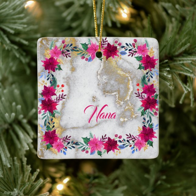 Hellrosa Poinsettia auf Marmor Nana Keramikornament (Baum)