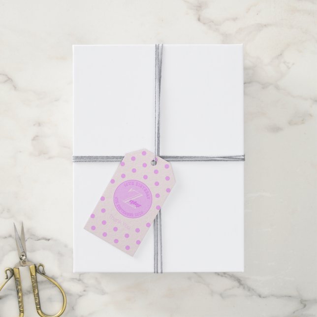 Hellrosa Polka Dots Pinkfarbige weiße Geschenkmark Geschenkanhänger (Mit Garn)