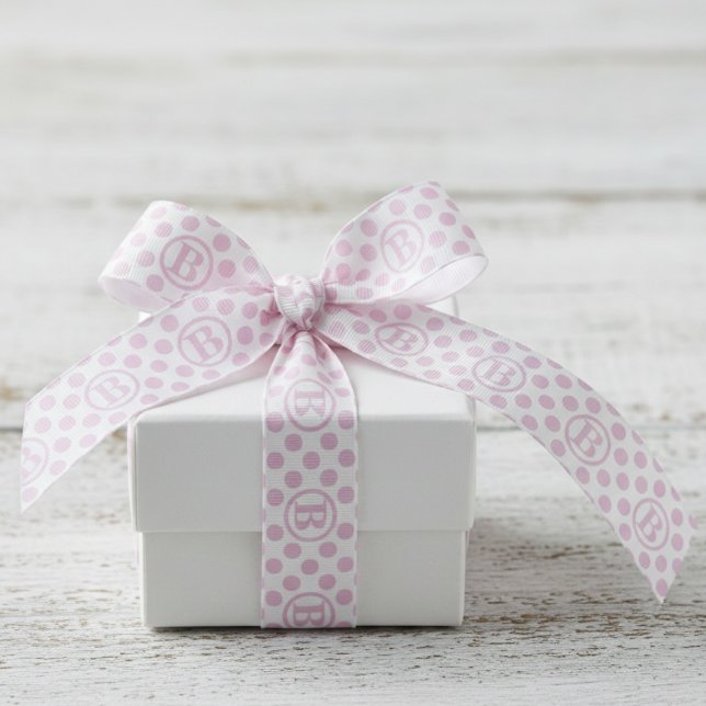 Hellrosa Punkte Ripsband (Pretty Pastel Pink Ribbon for Her. Girly Pink Polka Dots & Monogram for Girl Birthday or Baby Shower)