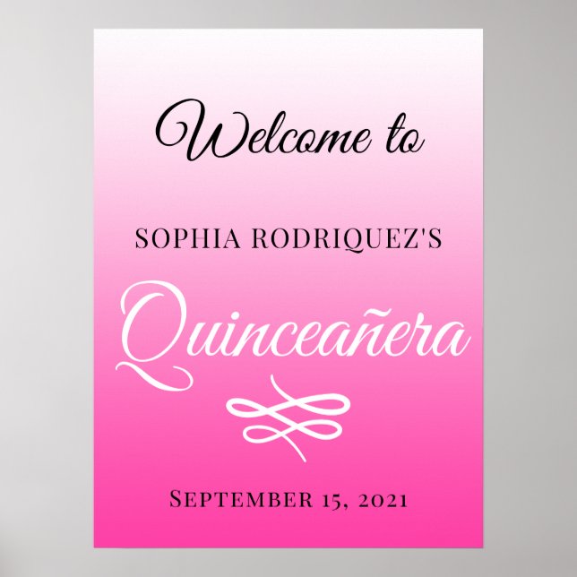 Hellrosa Quinceañera 15. Geburtstag Willkommen Poster (Vorne)