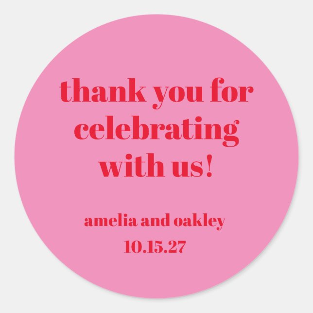 Hellrosa Red Retro Custom Wedding Danke Runder Aufkleber (Vorderseite)
