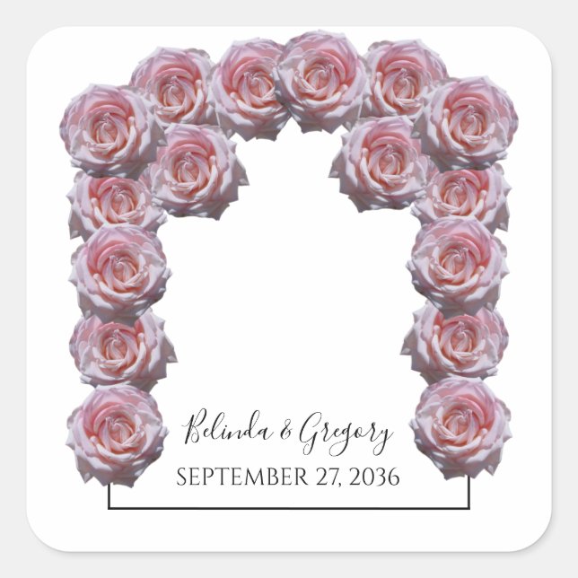 Hellrosa Rose Hochzeit Quadratischer Aufkleber (Vorderseite)