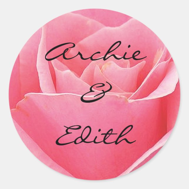 Hellrosa Rose Personalisierte Hochzeit Runder Aufkleber (Vorderseite)