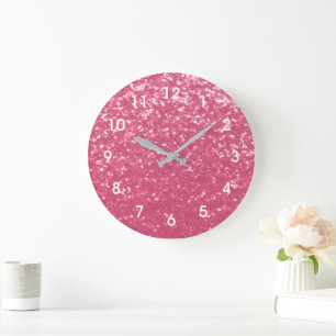 Hellrosa Rosen-Imitat-Schimmer Glitter mit Zahlen Große Wanduhr