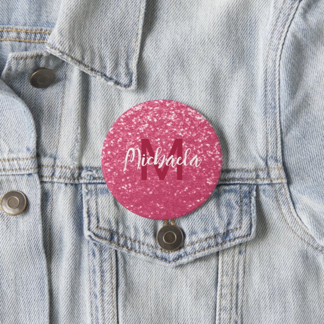 Hellrosa Rosen-Imitat-Sparkles-Glitter-Monogramm Button (Beispiel)