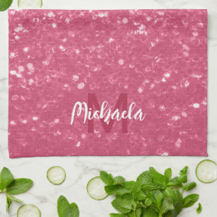 Hellrosa Rosen-Imitat-Sparkles-Glitter-Monogramm Geschirrtuch