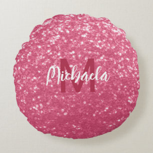 Hellrosa Rosen-Imitat-Sparkles-Glitter-Monogramm Rundes Kissen