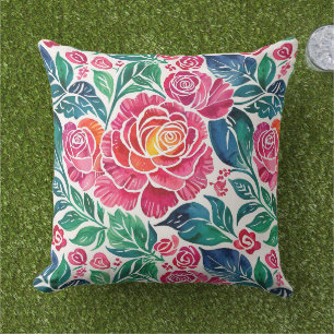 Hellrosa Rosen und Aquamarine Blumenrosen Kissen