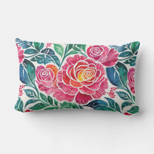 Hellrosa Rosen und Aquamarine Blumenrosen Kissen Für Draußen