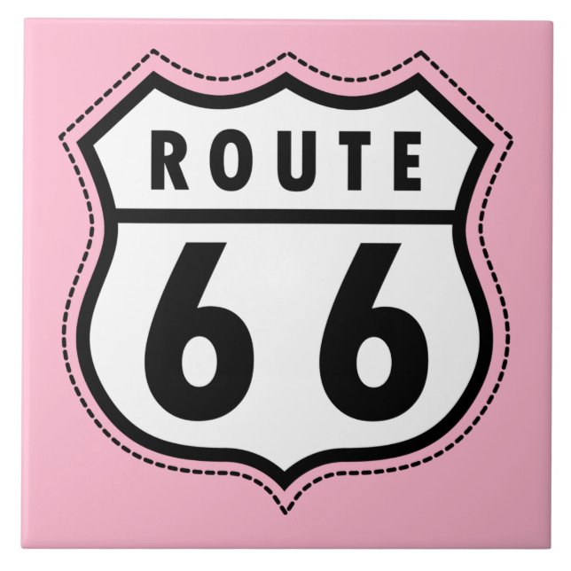 Hellrosa Route 66 Straßenschild Fliese (Vorderseite)