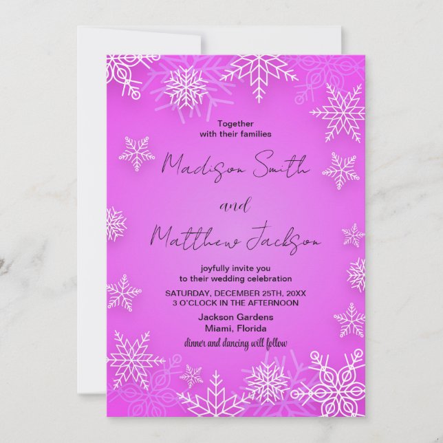 Hellrosa Schneeflocken Hochzeitseinladungen Einladung (Vorderseite)