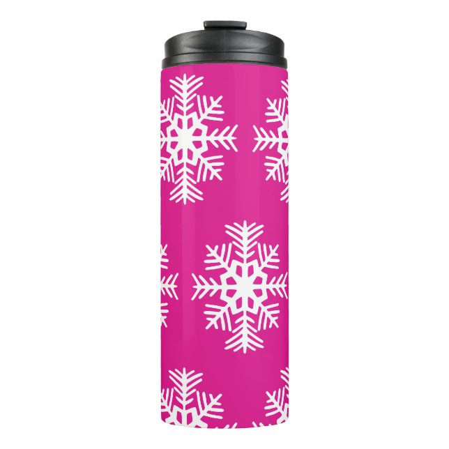Hellrosa Schneeflocken Thermalkaffee Tumbler Thermosbecher (Vorderseite)