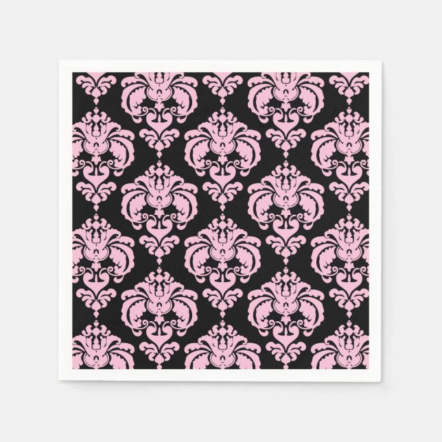 Hellrosa Schwarze Damaske Chic Elegantes Muster Pa Serviette (Vorderseite)
