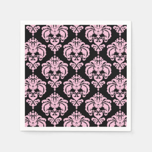 Hellrosa schwarzes Damast Chic elegantes Muster Pa Serviette