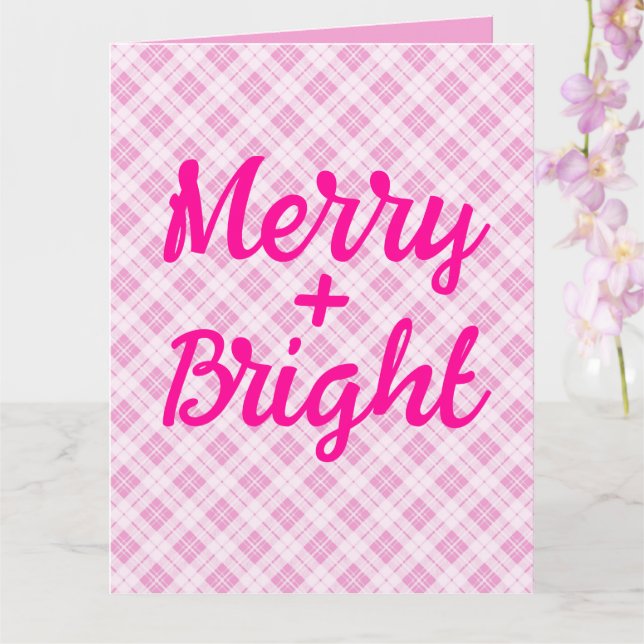 Hellrosa Tartan Weihnachtsfeiertage Merry Bright Karte (Orchidee)