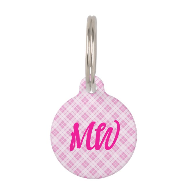 Hellrosa Tartan Weihnachtsmuster Monogram Haustiermarke (Vorderseite)