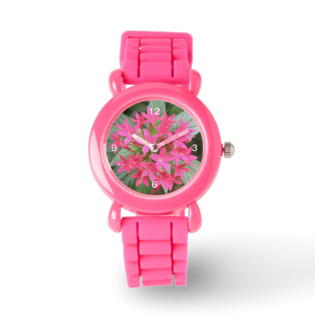 Hellrosa tropische Blume mit Zahlen beobachten Armbanduhr (Vorderseite)