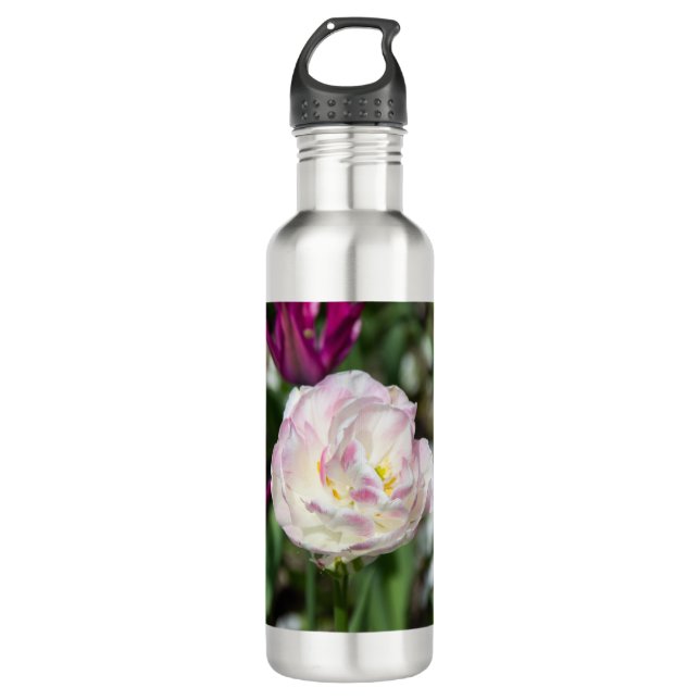 Hellrosa Tulpen an einem sonnigen Tag Edelstahlflasche (Vorderseite)