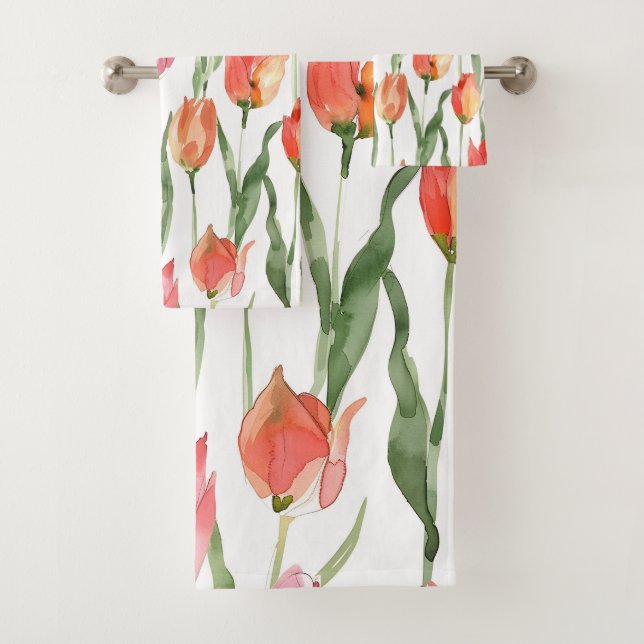Hellrosa Tulpenfeldmuster Badhandtuch Set (Insitu)