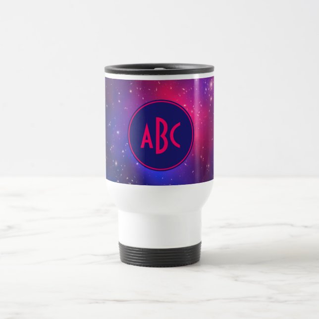 Hellrosa und blaue Galaxie-Cluster Monogram Reisebecher (Mittel)