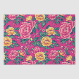 Hellrosa und gelbe Chinoiserie Blumen Seidenpapier