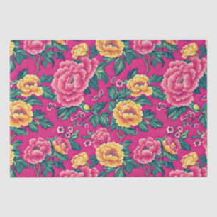 Hellrosa und gelbe Chinoiserie Blumen Seidenpapier