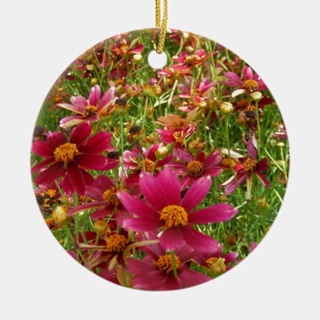 Hellrosa und gelbe Daisy-Blume Keramik Ornament (Vorne)