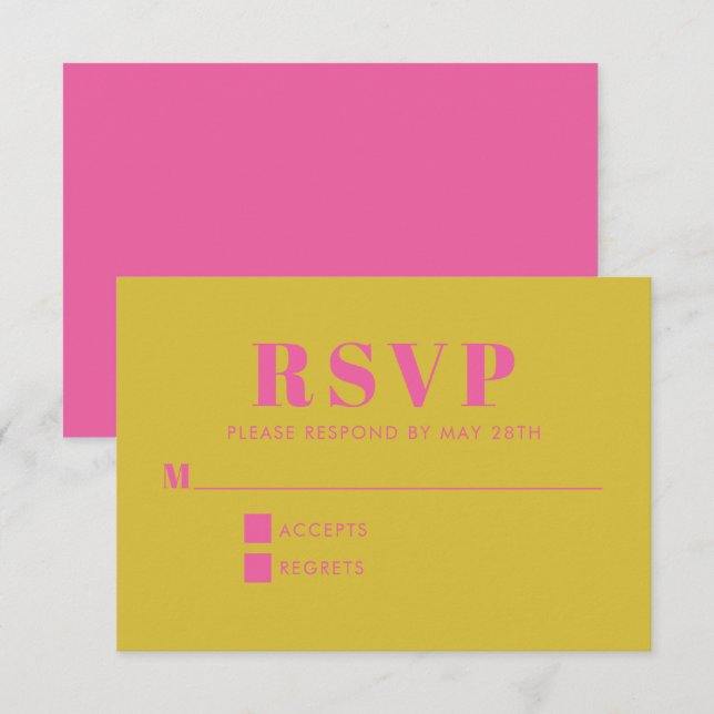 Hellrosa und gelbe Typografie Moderne Hochzeit RSVP Karte (Vorne/Hinten)