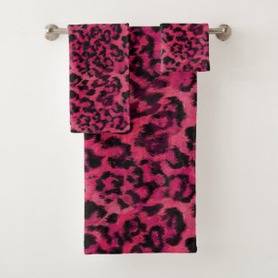 Hellrosa und gepunktete Leopardin Badhandtuch Set