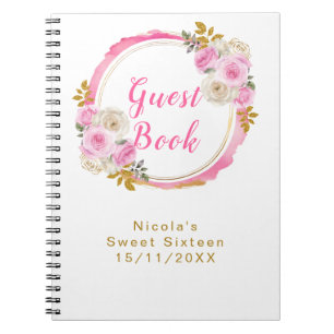 Hellrosa und goldene elegante Blumen Sweet Sixteen Notizblock