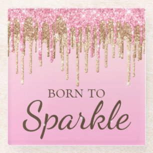 Hellrosa und goldener tropfender Glitter Born To S Glasuntersetzer