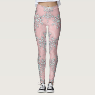 Hellrosa und graue Damast Boho Style Leggings