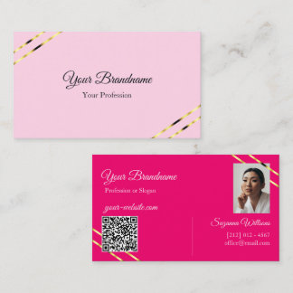 Hellrosa und heiße rosa Goldlinien mit Foto-QR-Cod Visitenkarte