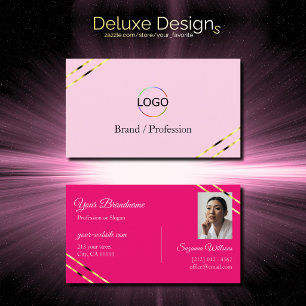 Hellrosa und Hot Pink Goldlinien mit Logo-Foto Visitenkarte