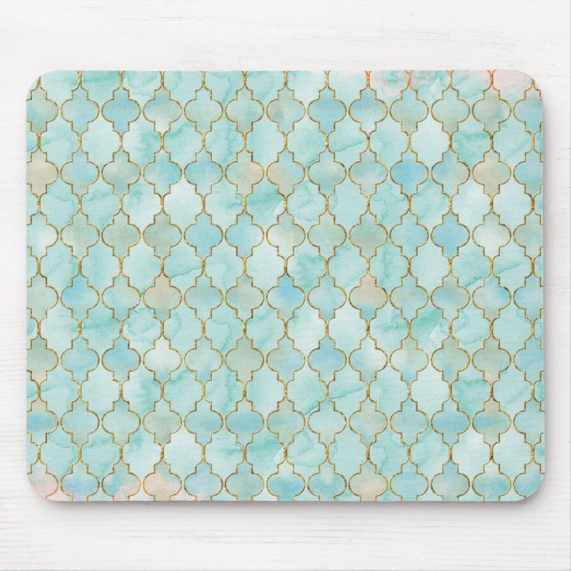 Hellrosa und marokkanisches Aqua-Muster Mousepad (Vorne)