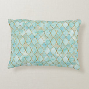 Hellrosa und marokkanisches Aqua-Muster Zierkissen