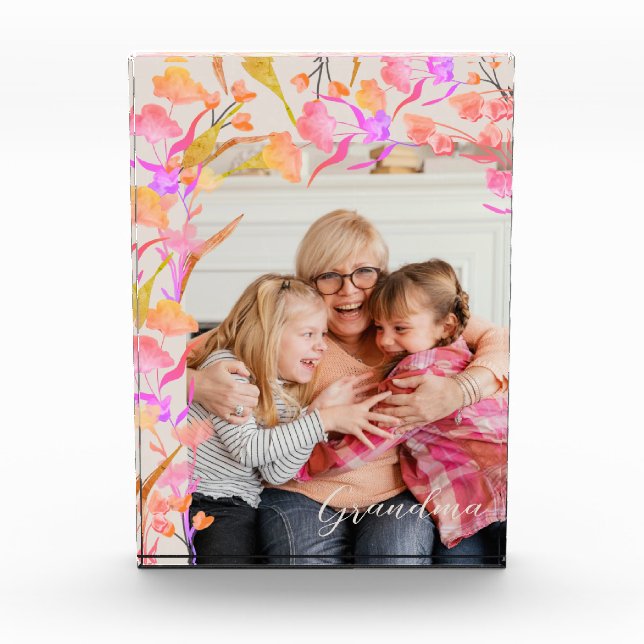 Hellrosa und Orange Boho Wildblume Oma Fotoblock (Vorderseite)