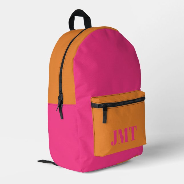 Hellrosa und orange mit Monogramm Bedruckter Rucksack (Rückseitige Ecke links)