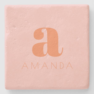 Hellrosa und orange Moderne Monogramm mit Name Steinuntersetzer