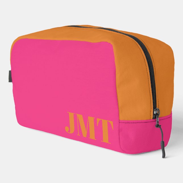 Hellrosa und orange Monogramm Waschbeutel (Rechte Ecke)