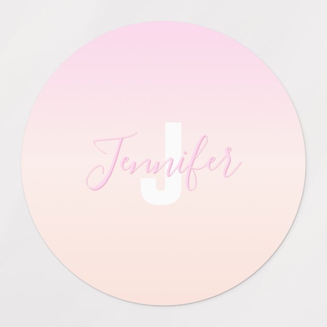 Hellrosa und Pfirsichfarben Ombre Name & Monogramm Etiketten (Design 1)