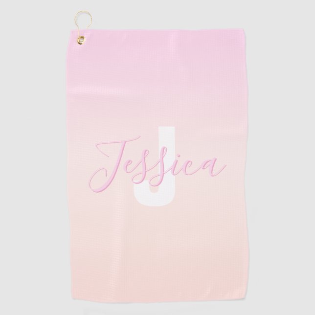Hellrosa und Pfirsichfarben Ombre Name & Monogramm Golfhandtuch (Vorderseite)