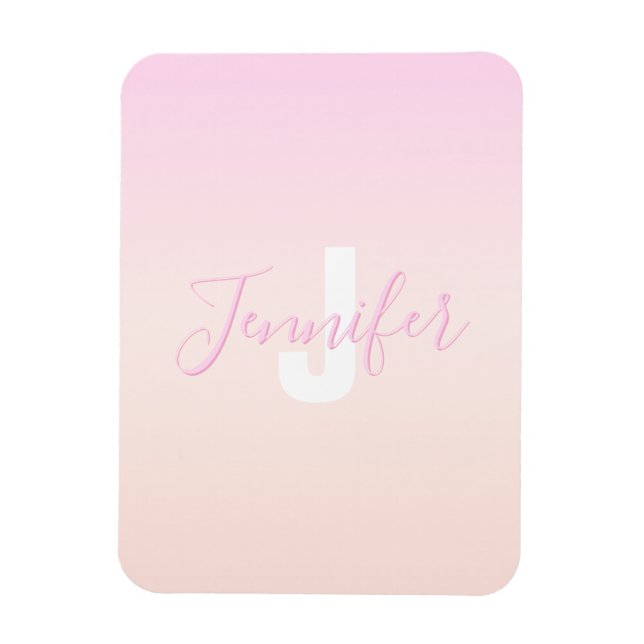 Hellrosa und Pfirsichfarben Ombre Name & Monogramm Magnet (Vertikal)