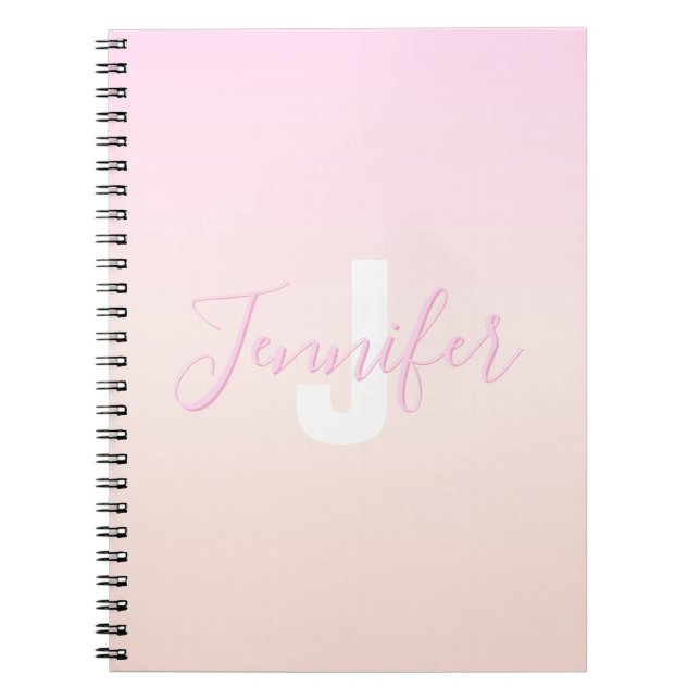 Hellrosa und Pfirsichfarben Ombre Name & Monogramm Notizblock (Vorderseite)