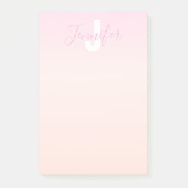 Hellrosa und Pfirsichfarben Ombre Name & Monogramm Post-it Klebezettel