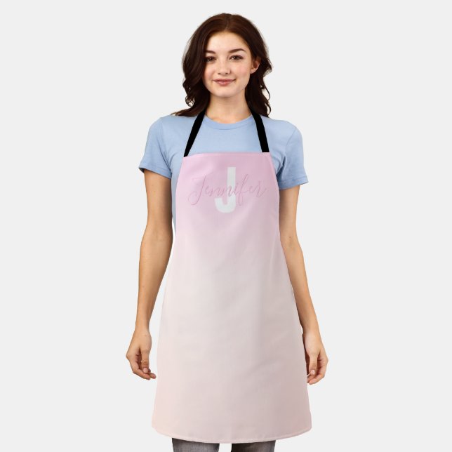 Hellrosa und Pfirsichfarben Ombre Name & Monogramm Schürze (Getragen)