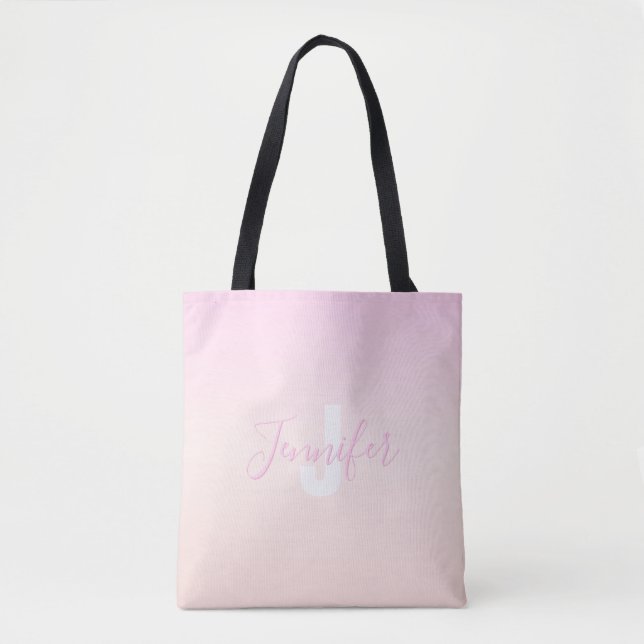 Hellrosa und Pfirsichfarben Ombre Name & Monogramm Tasche (Vorderseite)
