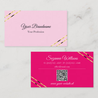 Hellrosa und Rosa mit goldenen Linien QR-Code Visitenkarte