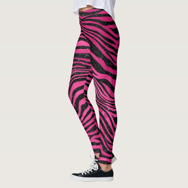 Hellrosa und schwarz glänzende Farbstreifen Leggings (Links)
